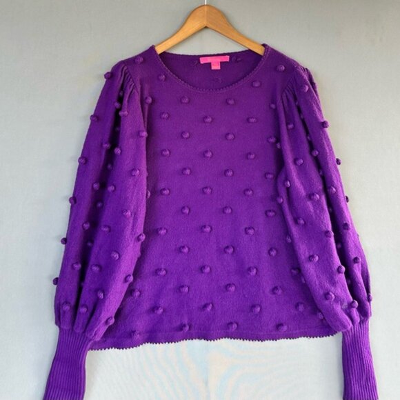 Lilly Pulitzer sweater pullover pom pom women size XL purple - Picture 2 of 7